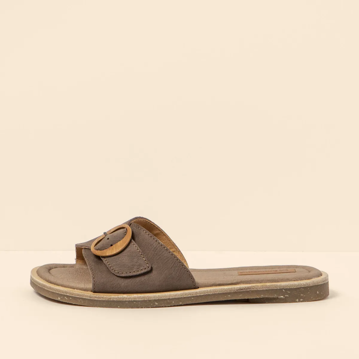 Mules plates en cuir à boucle - Gris