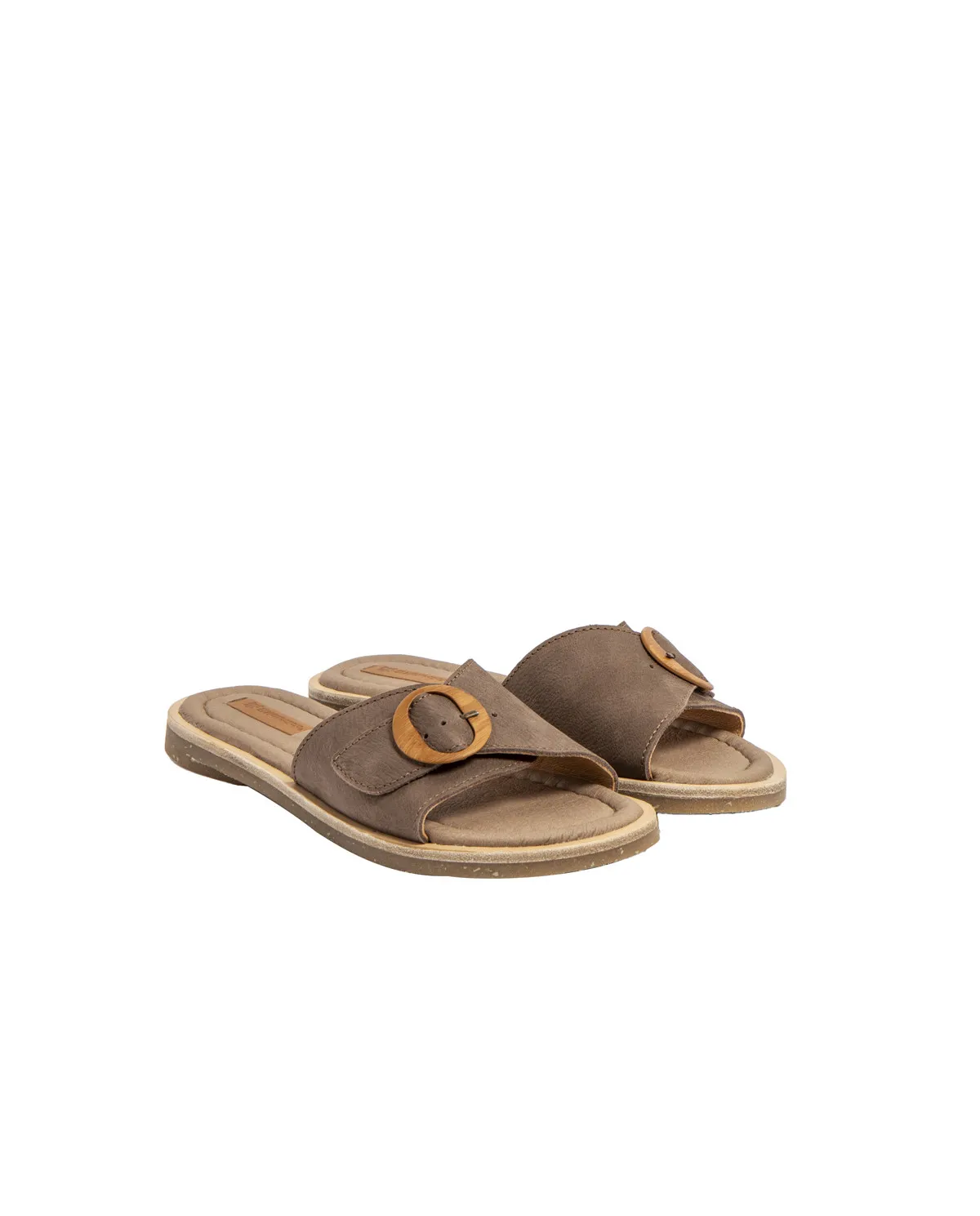 Mules plates en cuir à boucle - Gris