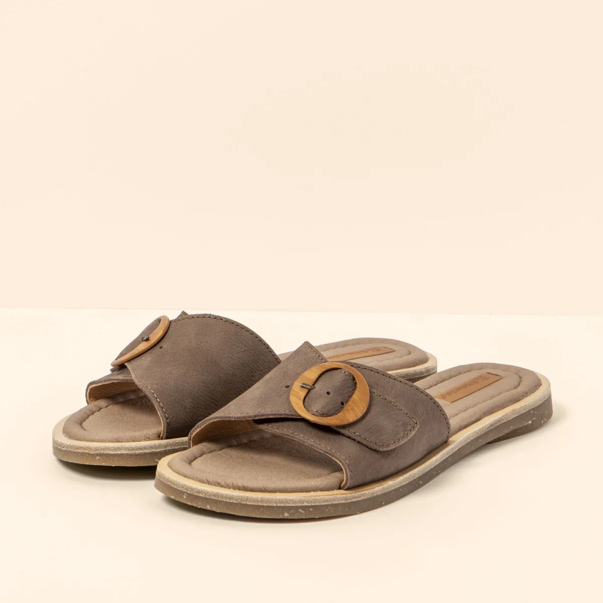 Mules plates en cuir à boucle - Gris